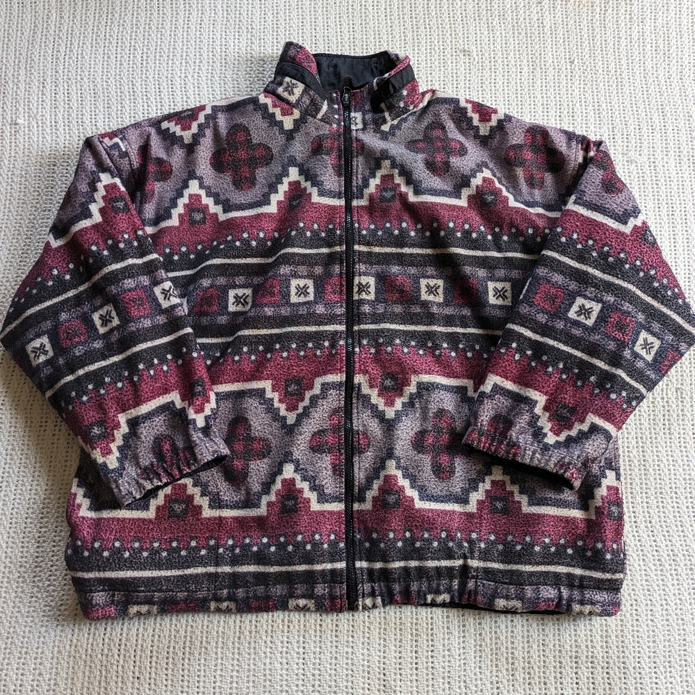 VTG Gottschalks Windbreaker Reversible Aztec Southwestern Fleece Women's Large